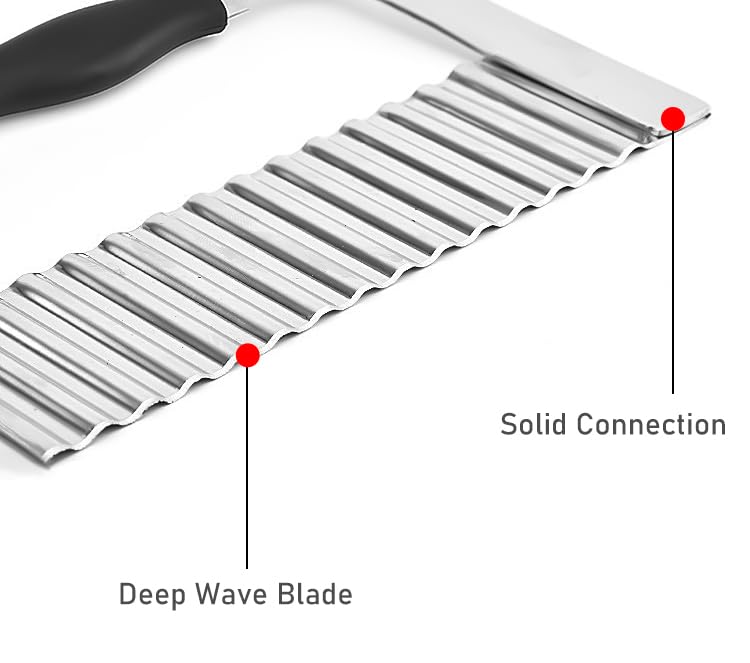 Crinkle Cutter Stainless Steel Potato Slicer Heavy Duty Wavy Crinkle Cutting Chopping Tools with Wooden Handle for Carrot Veggies (1, Black)