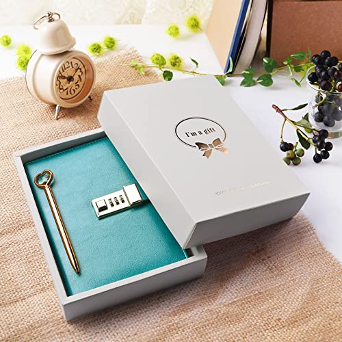 Lock Diary for Woman, Leather Locking Journal with Pen,Gold Gilded Edges Writing Notebook Combination Locked Journal Planner Agenda Personal Diary with Gift Box(Blue)