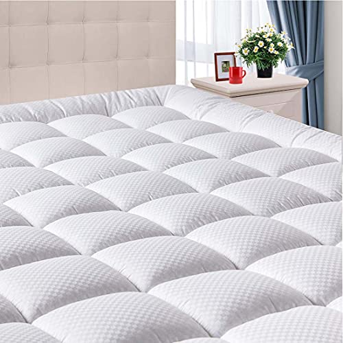 DOMICARE Twin Size Mattress Pad Cover Quilted Fitted Mattress Protector with Deep Pocket (8-21Inch), Cooling Mattress Topper Pillow Top-White