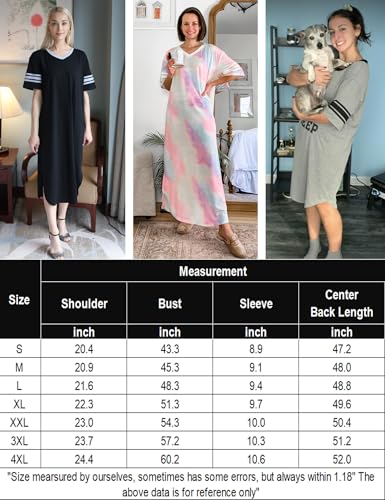 Ekouaer Long Nightgown, Womens V Neck Loungewear Oversized Sleepwear Loose Sleep Dress S-4XL Light Blue