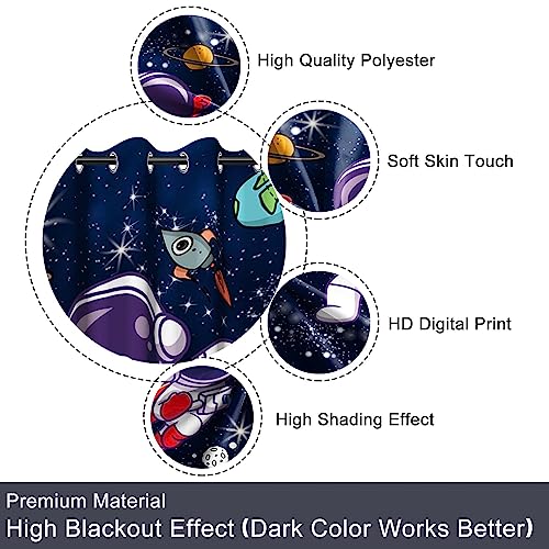 Baocicco Space Astronaut Curtains for Boys Bedroom Cartoon Rockets Planets Spaceman Grommet Window Drapes Cosmic Adventure Cosmonaut Outer Space Curtains 2 Panels 42x108 Inch