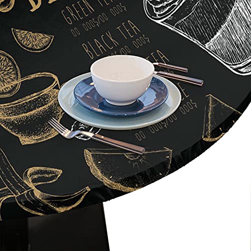 cfpolar Valentine's Day Round Fitted Tablecloth, Elastic Edge Love Heart Table Cover Wipeable Round Table Cloth for Indoor Outdoor Use Fits Tables up to 45-50inch Diameter