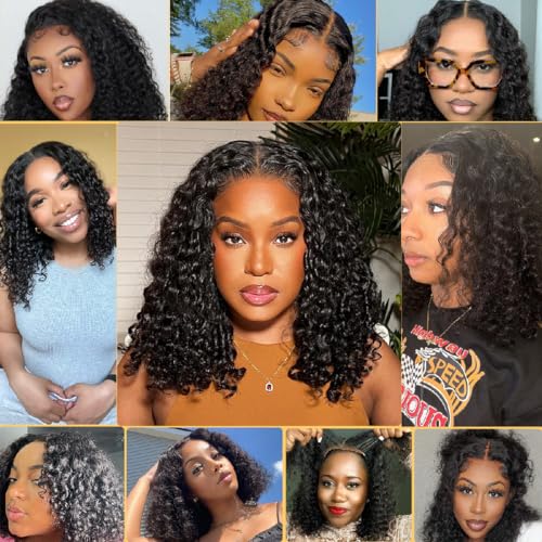 Domiso Wear and Go Glueless Wigs Deep Wave Bob Human Hair Lace Wigs Pre Cut No Glue for Black Women Pre Plucked Hairline 12 Inch