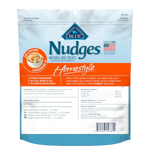 Blue Buffalo Nudges Homestyle Natural Dog Treats, Made in the USA with Real Chicken, Peas, and Carrots, 16-oz. Bag