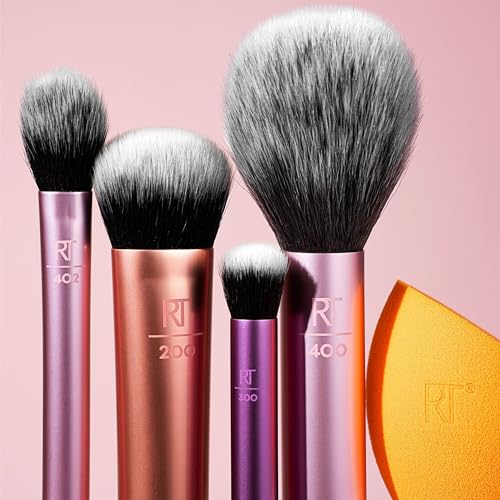 Real Techniques 6 Piece Everyday Essentials Makeup Brush Set, 4 Brushes & 2 Makeup Sponges, For Foundation, Blush, Contour, Eyeshadow, & Powder, Travel Gift Set, Stocking Stuffer, Cruelty-Free