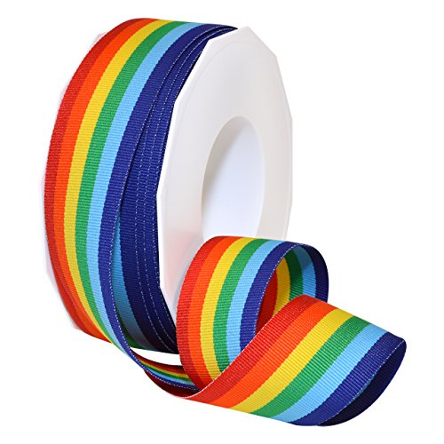 Morex Ribbon 99509/20-815 Grosgrain 1.5" X 20 YD Polyester Striped Rainbow Ribbons for Crafts, Grosgrain Ribbon Pride Decorations Unicorns Gifts for Girls, Gift Wrap Ribbon w/Pride Flags