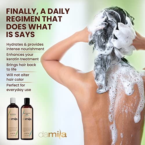 Damila Salt & Sulfate Free Shampoo & Conditioner for Keratin and Color Treated Hair - Professional Keratin Value Pack for Damaged, Frizzy, Curly, Dry & Thin Hair - Shampoo Sin Sal (4.0 Fl Oz)