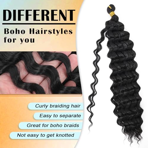 Eerya Long Curly Braiding Hair 18 Inch 2 Packs Ocean Wave Crochet Hair for Black Women Deep Wave Braiding Hair for Boho Braids（18 inch, #350）