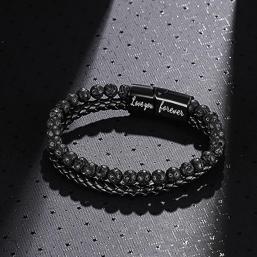 BABORI Bracelets for Son Anniversary Birthday Gift for Him Leather Beads Bracelet Christmas Graduation Father's Day Jewelry Tigter Eyes Beads 8.5 Inches