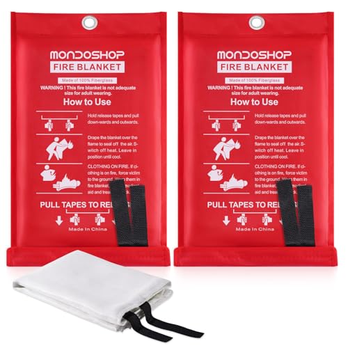 Mondoshop Emergency Fire Blanket for Kitchen Home Fire Blanket Fire Resistant Blanket for Grill, Car, Office, Warehouse, School, Picnic, Garages, Workshop, Camping