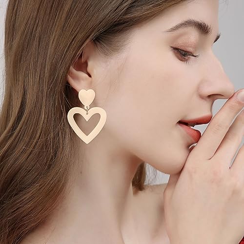 YUNXI Valentines Day Earrings for Women Red Love Heart Dangle Earrings Sparkling Double Heart Earrings for Valentines Day Gifts for Her 80 90s Retro Earrings for Women Jewelry Gifts (Sparkling Red)