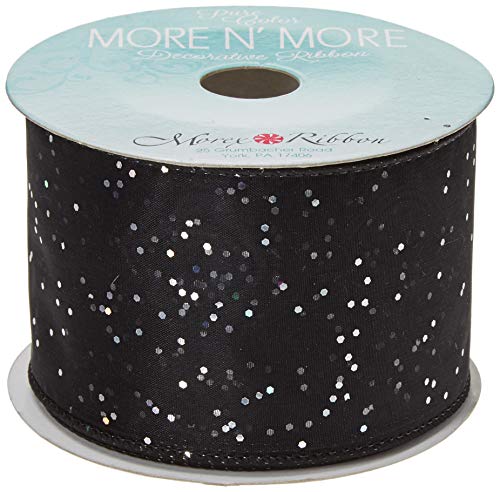 Morex Glitter Chiffon Ribbon, Wired Organza, 2-1/2 inch by 10 yards, Black