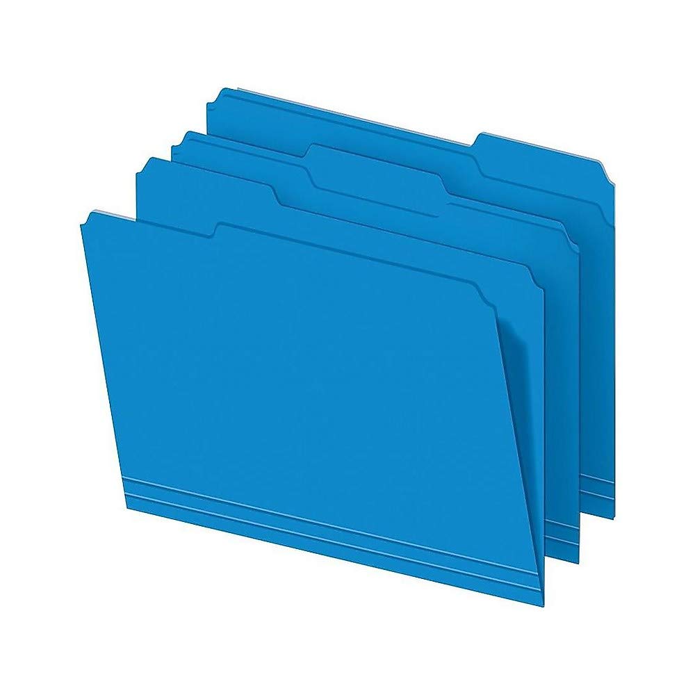 Staples 224527 Colored File Folders 3-Tab Letter Blue 100/Box