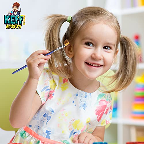 KEFF Acrylic Paint Set for Kids - Non Toxic Washable Paint - 32 Pcs Painting Kit for Kids with Blank & Pre-Drawn Canvas Boards, Wooden Easel, Brushes, Mixing Palette, Washing Cup & Pink Smock