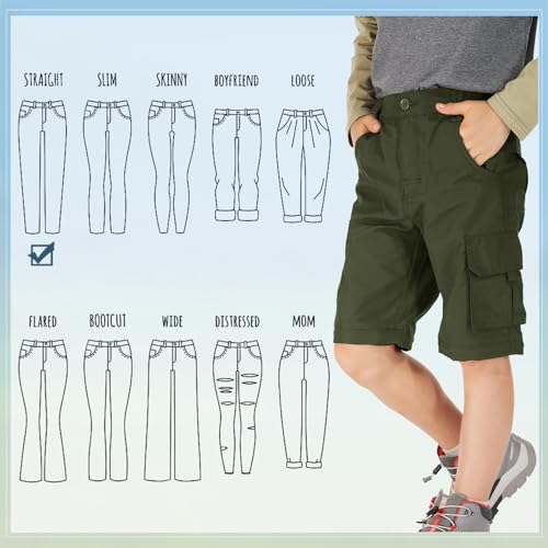linlon Kids' Cargo Pants, Boy's Casual Outdoor Quick Dry Waterproof Hiking Climbing Convertible Trousers #9016-Army Green-XXS