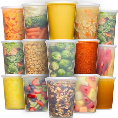 JoyServe 32 Oz Deli Food Containers with Lids - (36 Sets) Quart Size Airtight Food Storage Takeout Meal Prep Containers To Go with 36 Lids, BPA-Free, Dishwasher, Microwave Safe