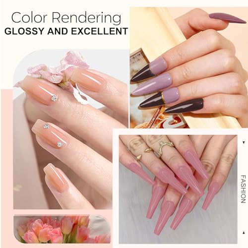 Honey Joy Dip Powder Nail Kit Starter,4 Colors Gentle Nude Brown Pink Neutral Skin Dipping Powder Liquid Set with Base Top Coat for Nail Art Manicure Salon DIY No LED Nail Lamp Needed，Dip-7pcs-07