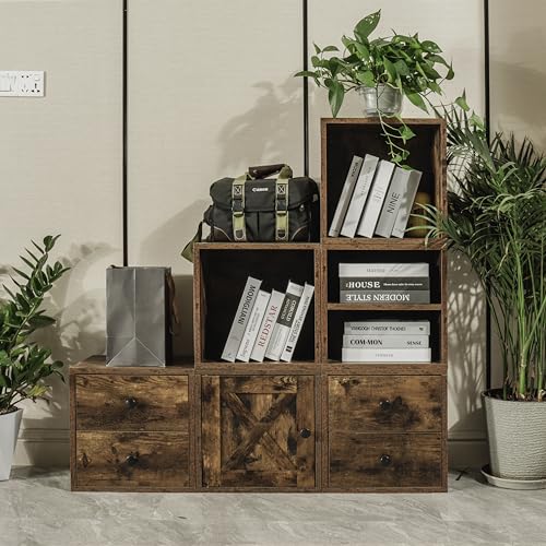 FUSUNBAO Magic DIY Cube Storage Organizer Stackable Cubes for Home Books Clothes Toy -Modular Cubby Storage System -Stackable Storage Cubes-Bookcase Closet (Antique Brown, 1 Layer Cube)