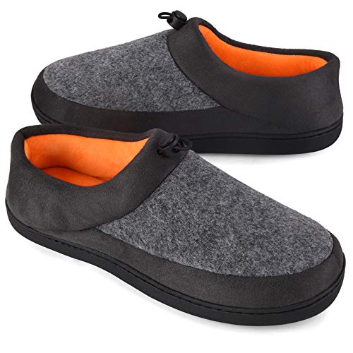 VONMAY Men's Slippers House Shoes Moccasin Warm Woolen Memory Foam with Adjustable Drawstring Indoor Outdoor, Grey, Size 7