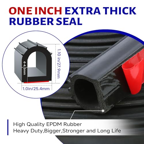 D Shape Door Rubber Seal Strip,1" RV Slide Out Seal Self-Adhesive EPDM Rubber,Heavy Duty Automotive Weather Stripping for Fill Gaps,Apply to Car,Truck,RV,Boat and Home Application (6ft)