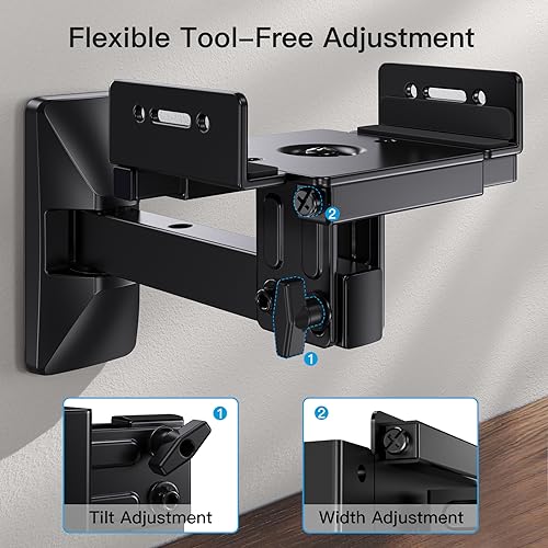 Pipishell Speaker Wall Mounts, Dual Side Clamping Bookshelf Speaker Mounting Bracket, Speaker Mounts for Surround Sound, Bookshelf Speakers up to 50 lbs, 1 Pair