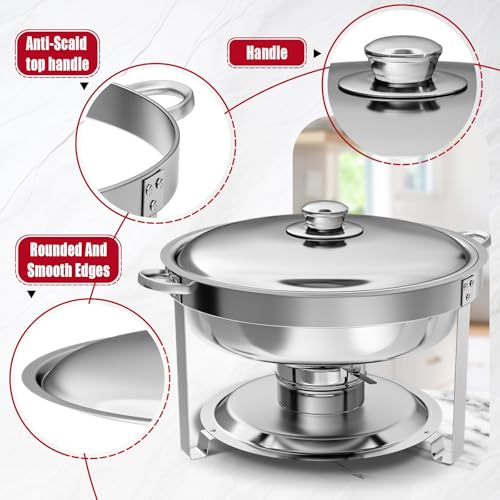IMACONE Chafing Dish Buffet Set 2 Pack, 8 QT Rectangle & 5QT Round Stainless Steel Chafer for Catering, Chafers and Buffet Warmer Sets w/Food & Water Pan, Lid, Fuel Holder for Event Party Holiday