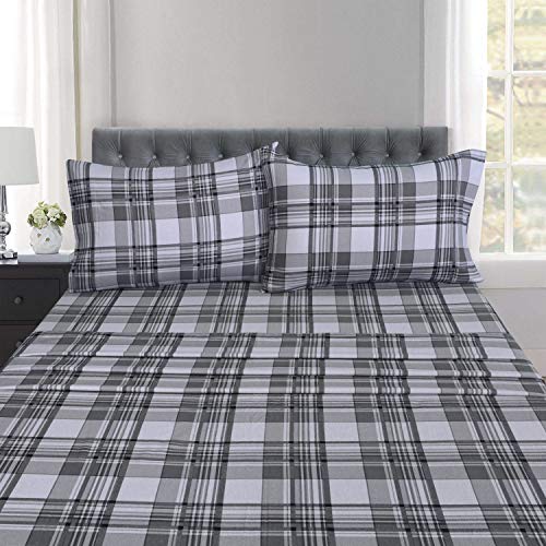 RUVANTI Flannel Sheets Twin XL Size - 100% Cotton Double Brushed Twin XL Sheet Sets, Deep Pockets 16 Inches, All Seasons Breathable & Extra Soft Bed Sheets, Warm & Cozy, 3 Piece, Grey Lining