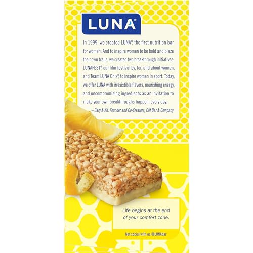 LUNA Bar - LemonZest Flavor - Gluten-Free - Non-GMO - 7-9g Protein - Made with Organic Oats - Low Glycemic - Whole Nutrition Snack Bars - 1.69 oz. (12 Pack)