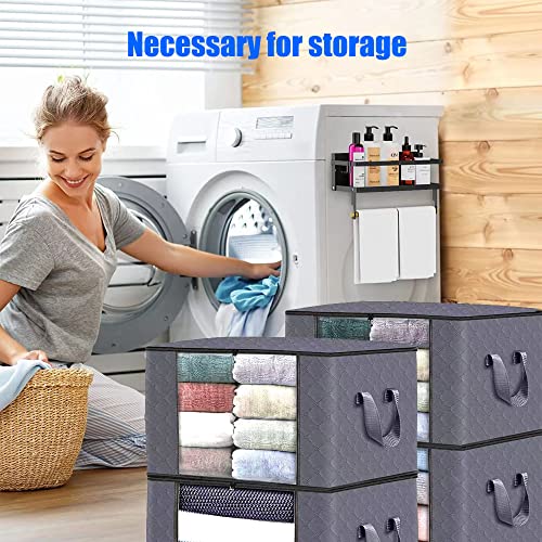 Large Clothes Storage Bags, JOZUTTOW 4 Pack Closet Organizers and Storage, Foldable Blanket Storage Bags with Durable Handles Thick Fabric for Clothing, Bedroom, Comforter, Closet, Dorm, Toys Grey