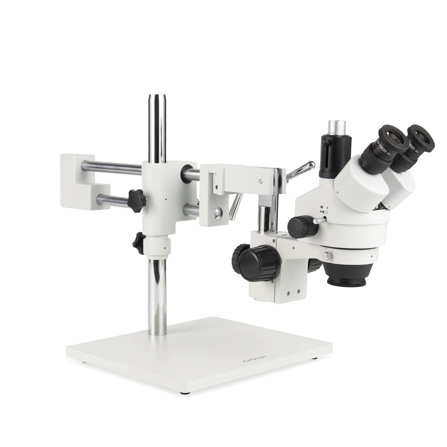 AmScope SM-4TZ-144A Professional Trinocular Stereo Zoom Microscope, WH10x Eyepieces, 3.5X-90X Magnification, 0.7X-4.5X Zoom Objective, Four-Zone LED Ring Light, Double-Arm Boom Stand, 110V-240V, Includes 0.5X and 2.0X Barlow Lens