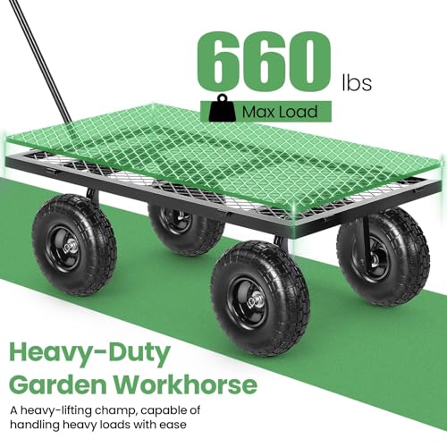 Homdox MAX 660LB Garden Cart, Heavy Duty Garden Wagon, Mesh Foldable Garden Cart, Pullable Garden Wagon with 180° Rotating Handle, Collapsible Garden Cart for Yard Garden Beach Farm, Black