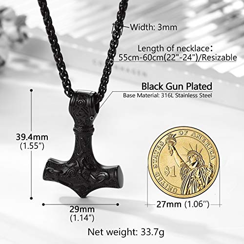 Viking Norse Jewelry Thors Hammer Necklaces For Men Women Vintage Mjolnir Black Pendant Necklace