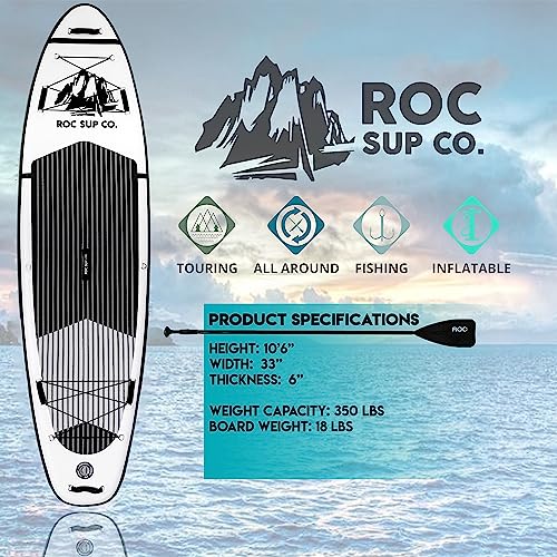 Roc Inflatable Stand Up Paddle Boards 10 ft 6 in with Premium SUP Paddle Board Accessories, Wide Stable Design, Non-Slip Comfort Deck for Youth & Adults (Black and White)