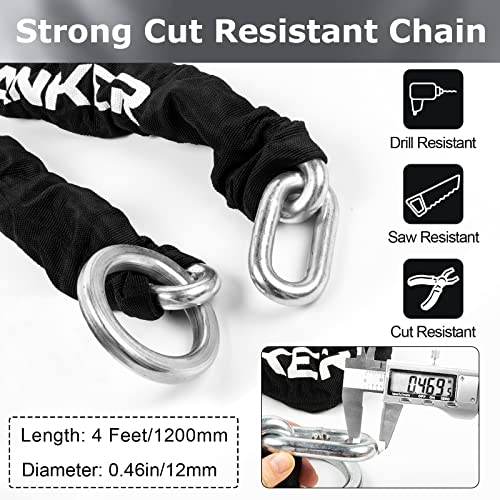 Titanker Bike Chain Lock with U Lock, 3 Feet Bicycle Chain Locks with 2 Keys, 6mm Thick Chain Lock with 14mm Thick Heavy Duty U Lock Anti-Theft Bike Lock for Bicycles, Motorbikes, Mopeds, Scooters
