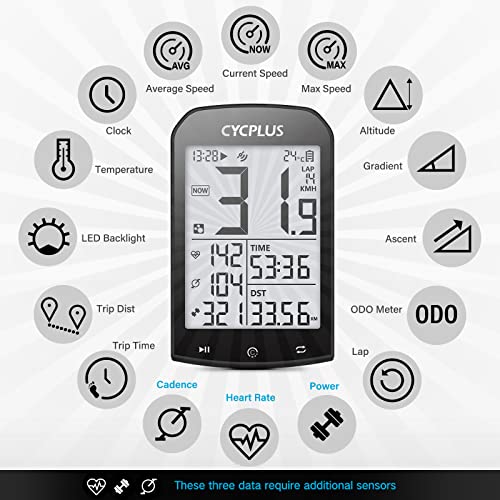 CYCPLUS GPS Bike Computer Waterproof Bicycle Speedometer and Odometer ANT+ Wireless Cycling Computer Compatible with App 2.9 Inch LCD Display with Backlight