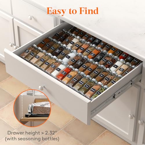 Lifewit Plastic Adjustable Spice Drawer Organizer, Expandable Spice Rack for Countertop, Jar Storage Tray for Condiment, Seasoning, Syrup,Liquor, Medicine for Kitchen, Pantry, Set of 8, Black