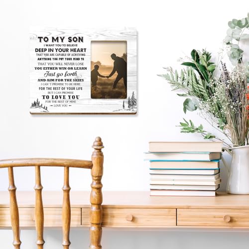 LVQHI Son Wood Picture Frame,Just Go Forth and Aim for The Skies Quote wood photo frames Gifts for Home Shelf Bedroom Tabletop Frame Desk Decor,Holds 4 X 6 Inches Photo V747