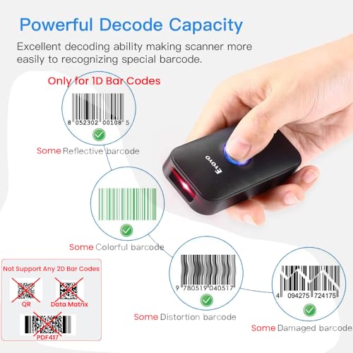 Eyoyo Mini 1D Bluetooth Barcode Scanner, 3-in-1 Bluetooth & USB Wired & 2.4G Wireless Barcode Reader Portable Bar Code Scanning Work with Windows, Android, iOS, Tablets or Computers