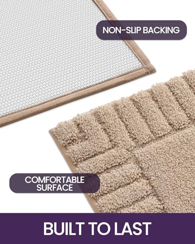 DEXI Bathroom Rugs 16"x24", Non Slip Bath Mats for Bathroom Floor, Ultra Soft and Absorbent Bath Rug Shower Carpet, Machine Washable, Beige
