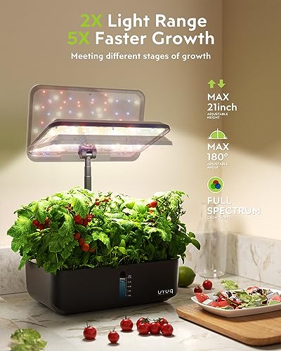 URUQ Hydroponics Growing System Indoor Garden 12 Pods Indoor Gardening System with LED Grow Light Height Adjustable Plants Germination Kit Quiet Smart Pump - Hydroponic Planter Fresh Harvest Black