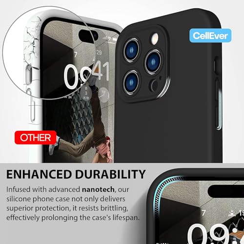 CellEver Heavy-Duty Silicone Case for iPhone 14 Pro - Military Drop Protection, Camera Shield, Scratch-Free Interior, Black