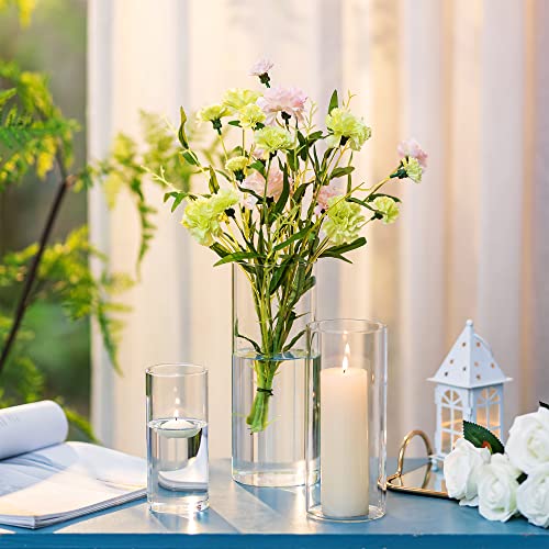 Romadedi Hurricane Glass Candle Holders - Set of 6 Clear Cylinder Vases for Centerpieces Flowers Pillar Candles Floating Votive Wedding Table 6''/7.8''/10'' High