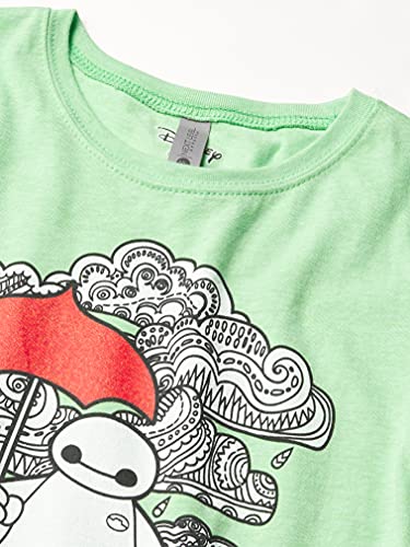 Disney Big Hero SIX Patterned Baymax Girl's Heather Crew Tee, Green Apple, X-Small