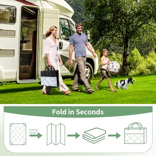 GENIMO Outdoor Rug 4x6 Waterproof, Reversible Mats, Outdoor Area Rug, Plastic Outside Carpet, Eeometric Rv Mat for Patio Camping Rv Picnic Backyard Deck Balcony Porch Beach (Navy Blue & White)