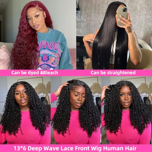 Rovess 613 Deep Wave Lace Front Wig Human Hair HD Transparent Lace Frontal Wig Human Hair 200% Density 13X6 Blonde Lace Front Wigs Human Hair Pre Plucked With Baby Hair Wigs for Women Blonde 24 Inch