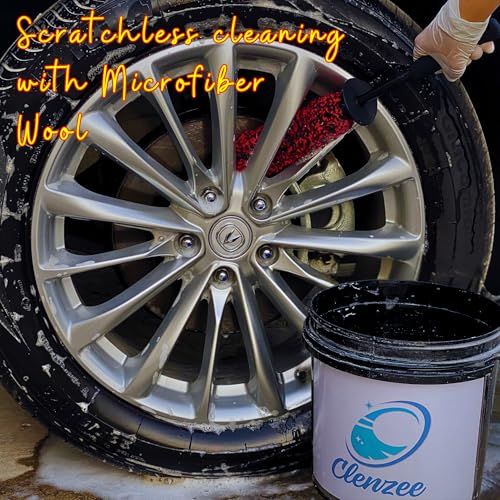 Clenzee Large Microfiber Wheel Brush for SUVs, RVs & Trucks | Soft Non-Metallic Rim Cleaner Brush with Premium Microfiber Wool | Non-Metallic Wheel Cleaner Brush for Large Size Rim