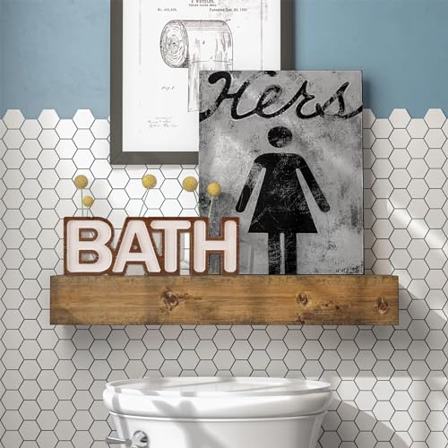 Sintosin Rustic Bath Sign for Tabletop Decor 12 Inches, Hanging Farmhouse Bathroom Signs Wall Decor, Distressed White Wooden Signs for Bathroom Decor, Decorative Signage for Shelf Counter