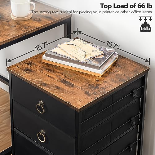 HOOBRO 3-Drawer Mobile File Cabinet, Vertical Filing Cabinet, Office Cabinet, Filing Cabinet for Home Office, Rolling Printer Stand, A4/Letter-Sized, Nonwovens Drawer, Rustic Brown and Black BFK30WJ01