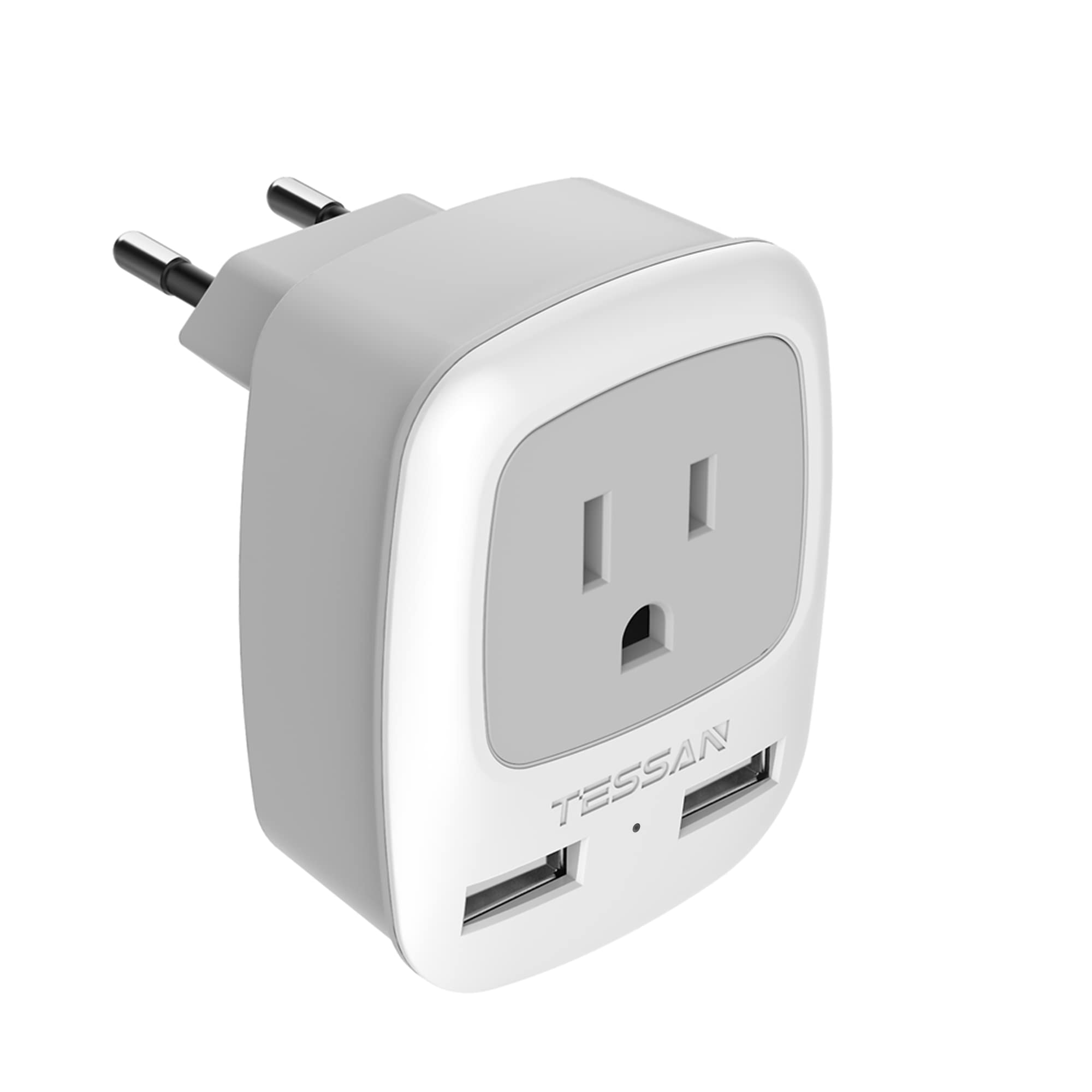 TESSAN European Travel Plug Adapter, Europe Power Plug with 2 USB Ports, Type C Outlet Adaptor Charger for US to Most of Europe EU Iceland Spain Italy France Germany