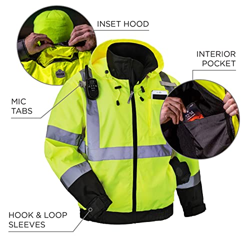 Ergodyne Unisex Adult 3-in-1 Hi-Vis Winter Bomber Jacket, Lime, Small US